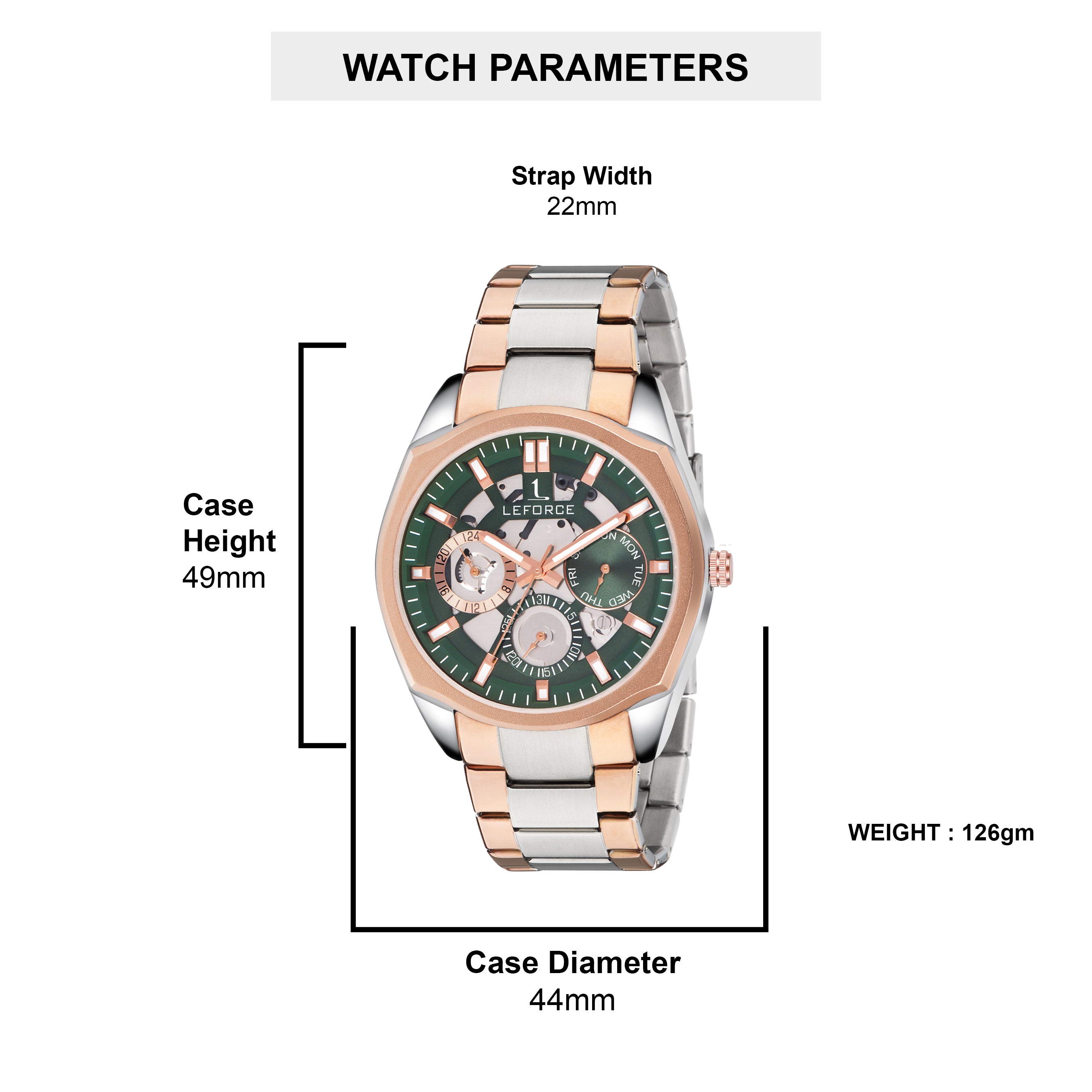 LEFORCE JM78KBM Men's Rose Gold Skeleton Watch