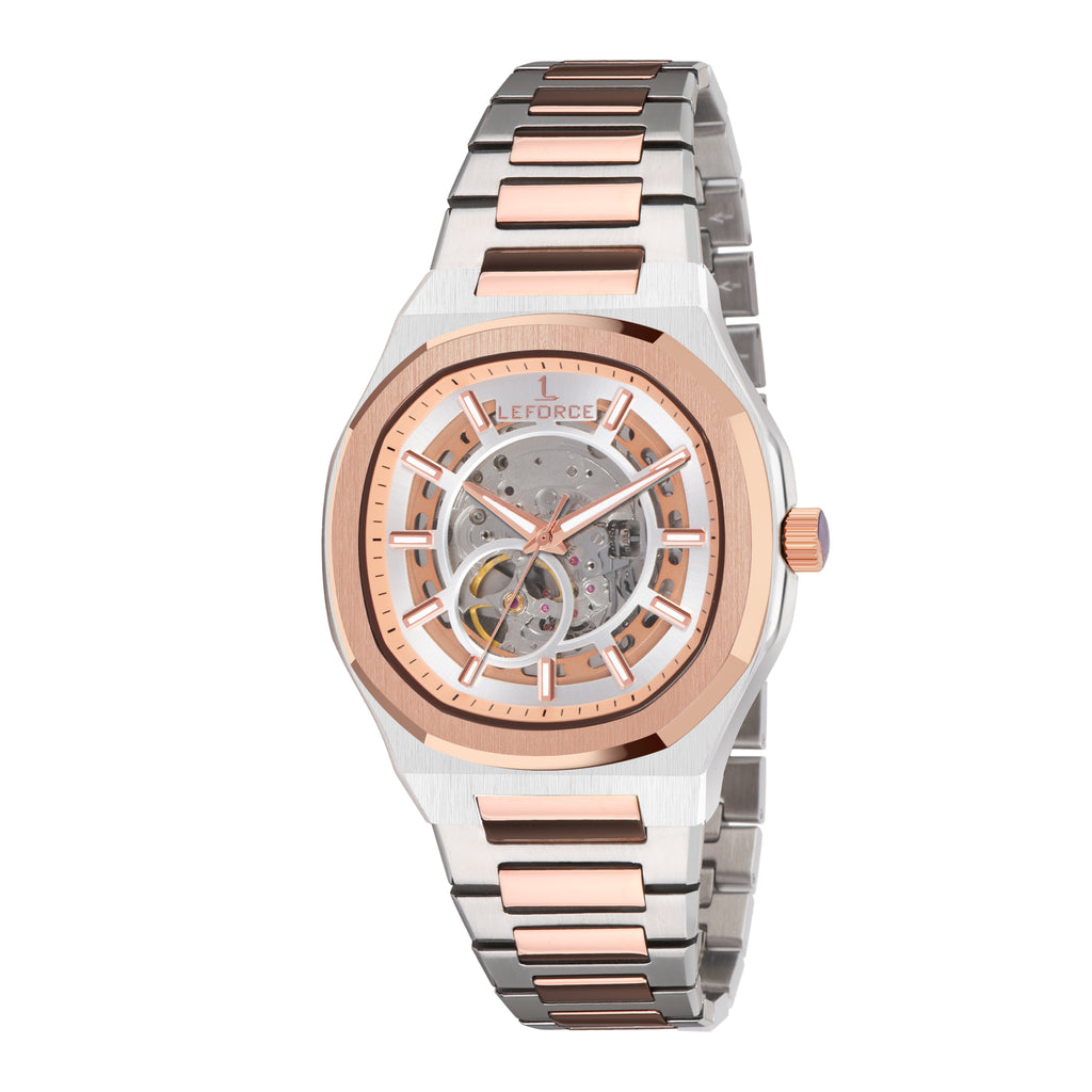 LEFORCE Men's Automatic Open Heart Watch – EP247KBM (White & Rose Gold)
