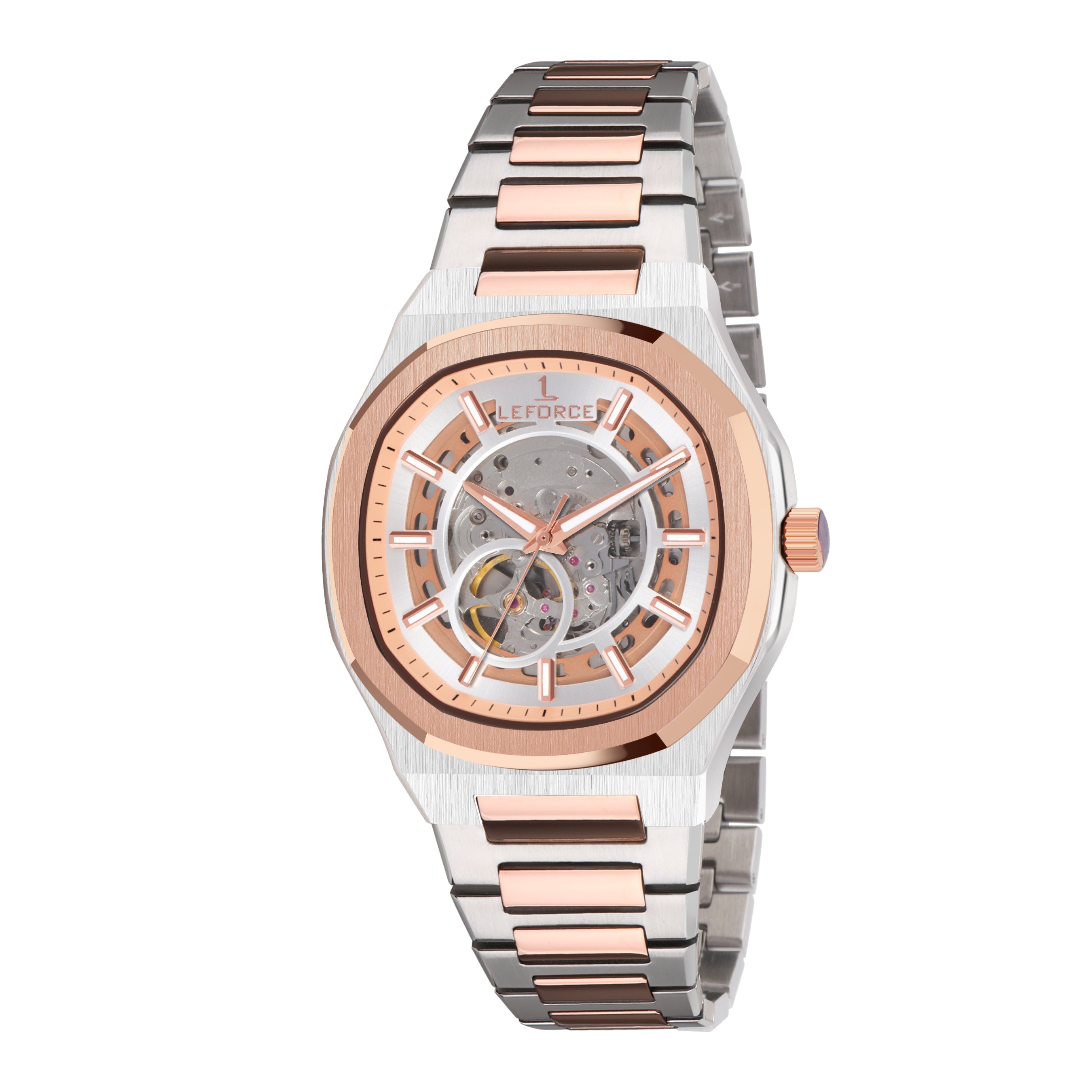 LEFORCE Men's Automatic Open Heart Watch – EP247KBM (White & Rose Gold)