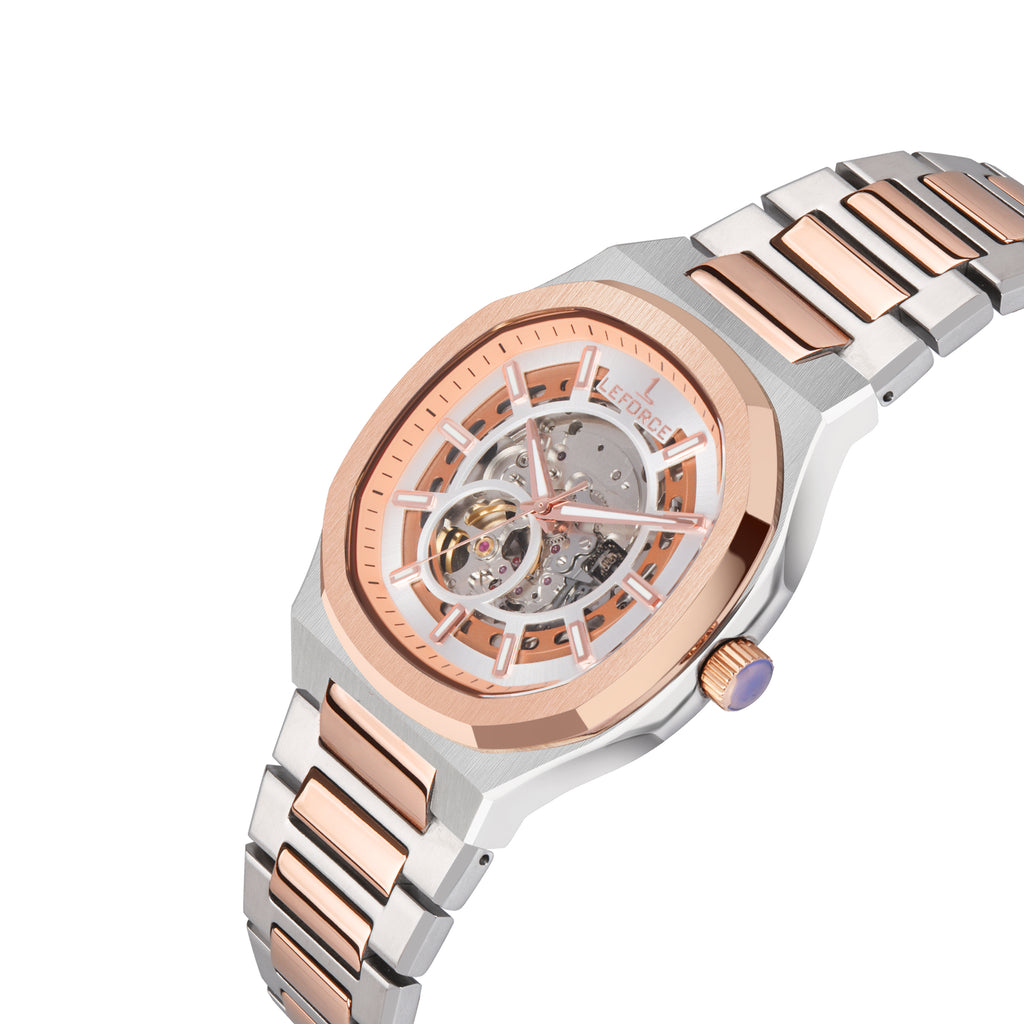 LEFORCE Men's Automatic Open Heart Watch – EP247KBM (White & Rose Gold)