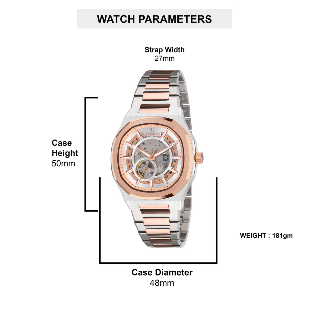 LEFORCE Men's Automatic Open Heart Watch – EP247KBM (White & Rose Gold)