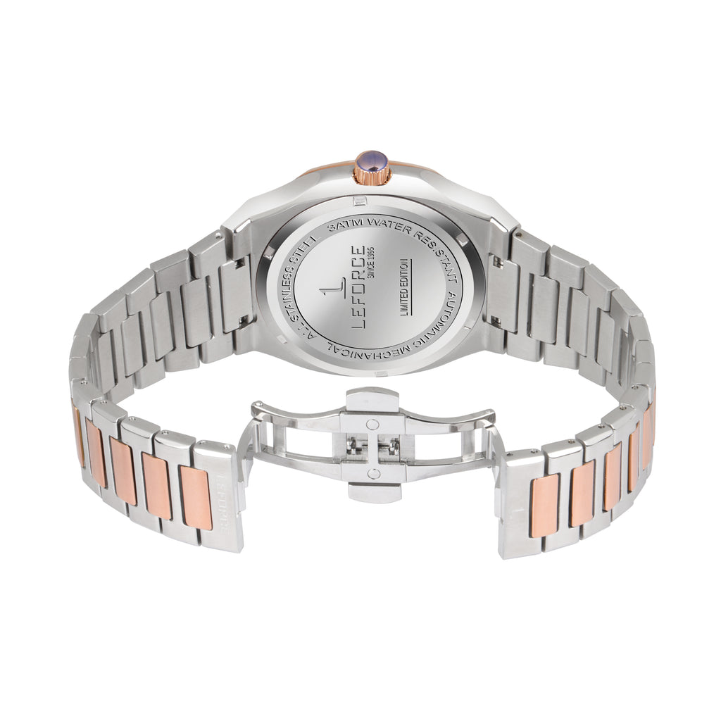 LEFORCE Men's Automatic Open Heart Watch – EP247KBM (White & Rose Gold)