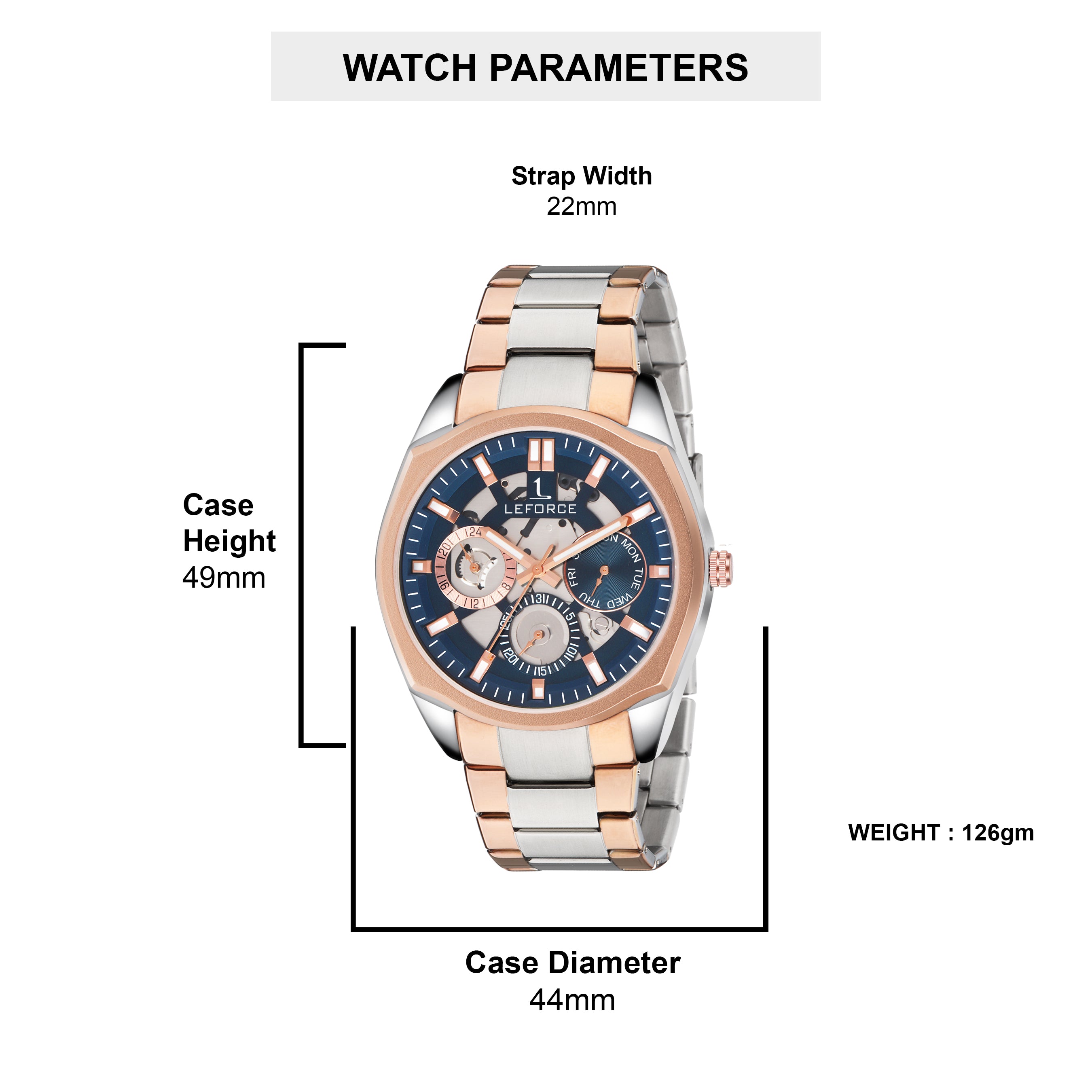 LEFORCE JM78KBM Men's Rose Gold Skeleton Watch