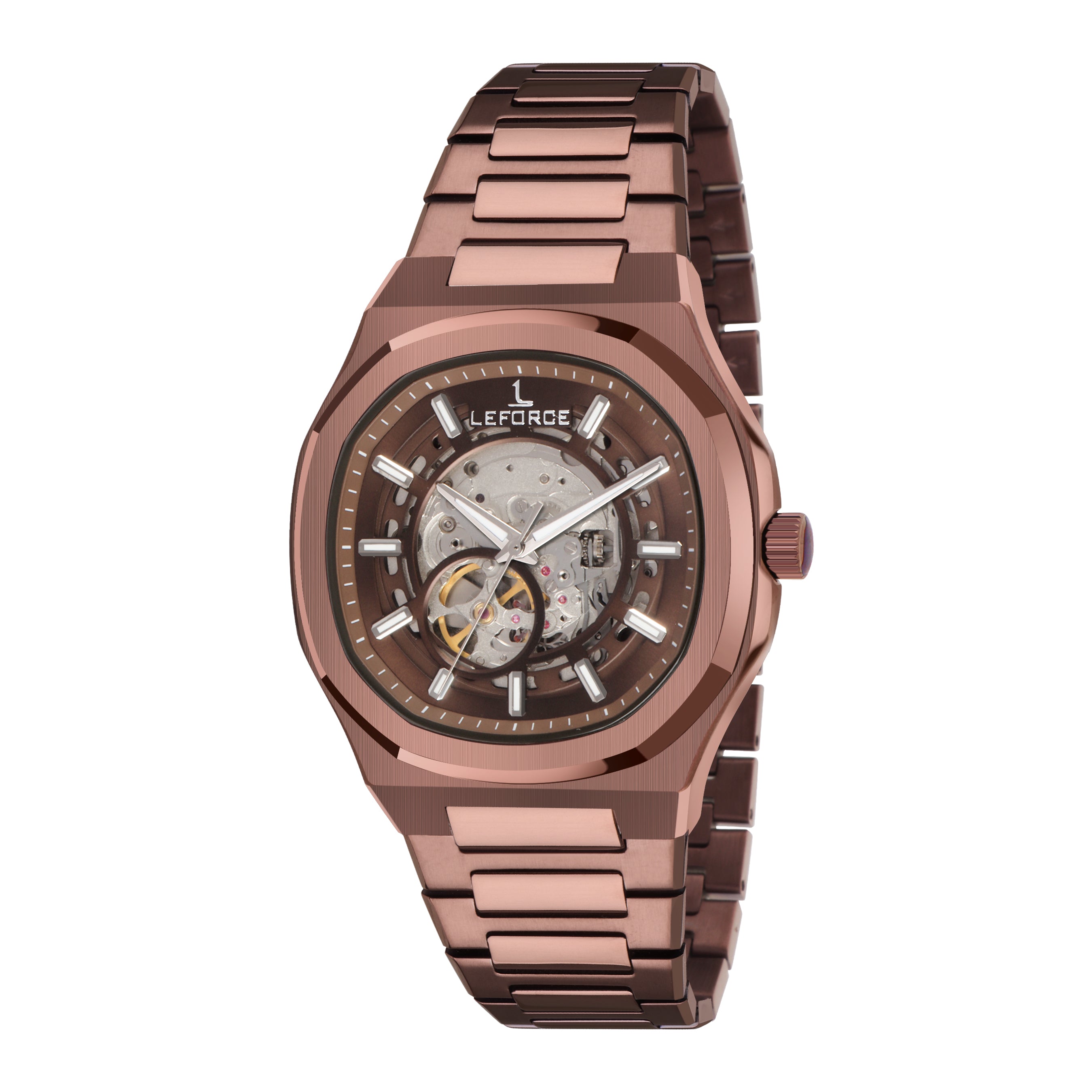 LEFORCE Men's Automatic Open Heart Watch – EP247CM (Brown)