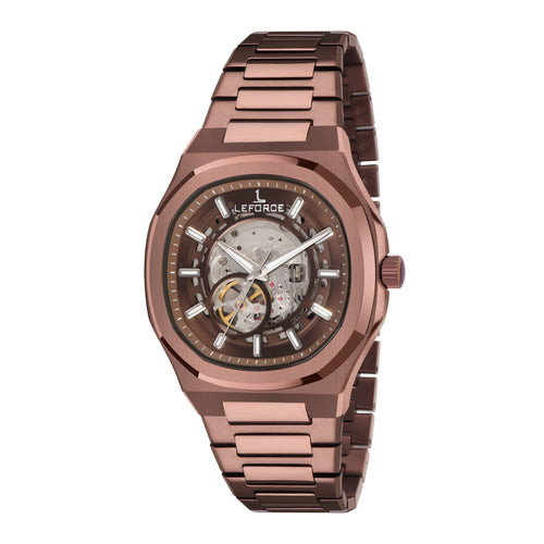 LEFORCE Men's Automatic Open Heart Watch – EP247CM (Brown)