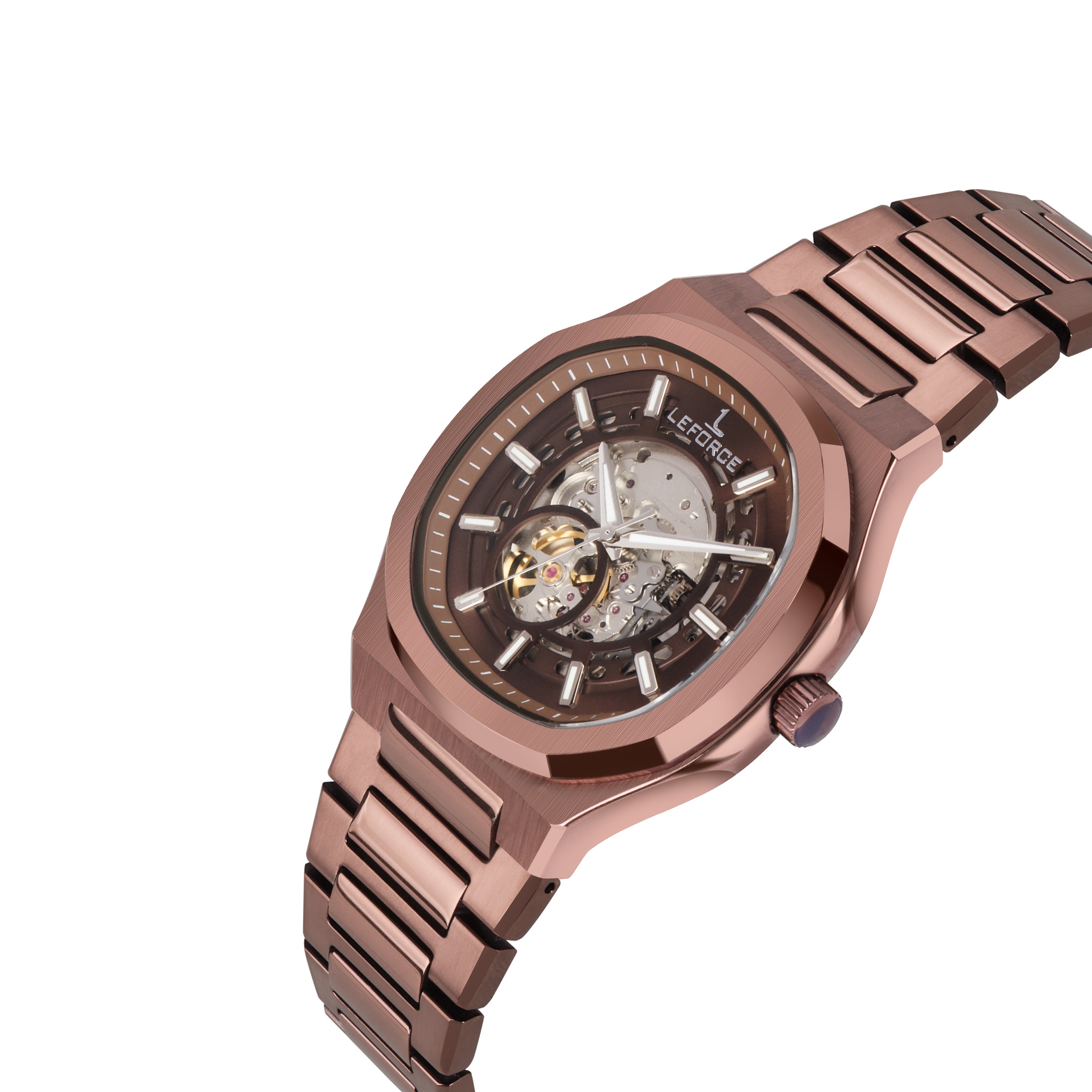LEFORCE Men's Automatic Open Heart Watch – EP247CM (Brown)