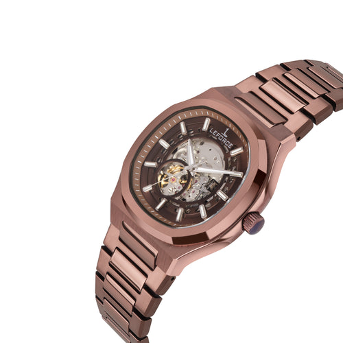 LEFORCE Men's Automatic Open Heart Watch – EP247CM (Brown) - Alternate view